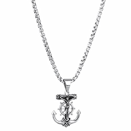 Jajafook Men's Stainless Steel Silver Nautical Anchor Jesus Cross Necklace Chain Link #TOP3