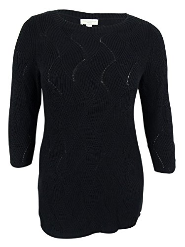 Charter Club Womens Plus Pointelle 3/4 Sleeves Pullover Sweater Navy 3X