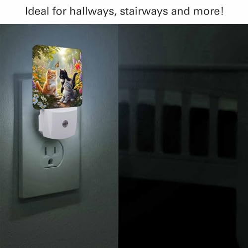 Image of LED Night Light,Three Cute cat LED Night Light Plug into Wall with Dusk to Dawn Light Sensor White Energy Efficient Nightlight for Bedroom Hallway Living Room Kitchen