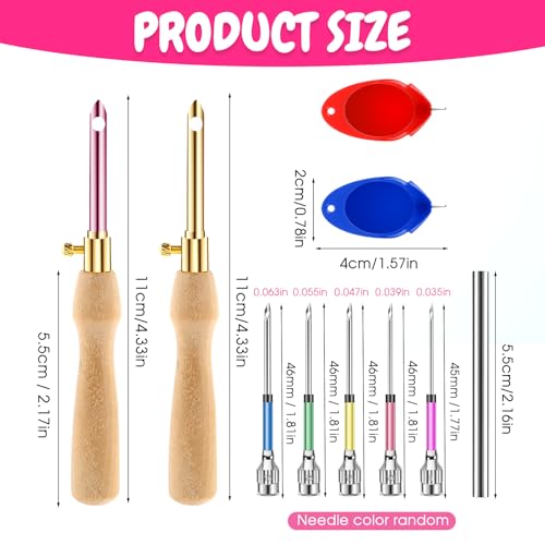 Image of 10 Pcs Punch Needle Kit Adjustable Punch Needle Tool Punch Stitching Kit Punch Needle with Wooden Handles Stitch Embroidery Needle Set Punch Needle Kits for Adults Beginner