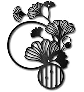 CREATCABIN Art Mural Métal Ginkgo Feuille Ginkgo Décoration Murale Sculptures Noires Ornement Mur...