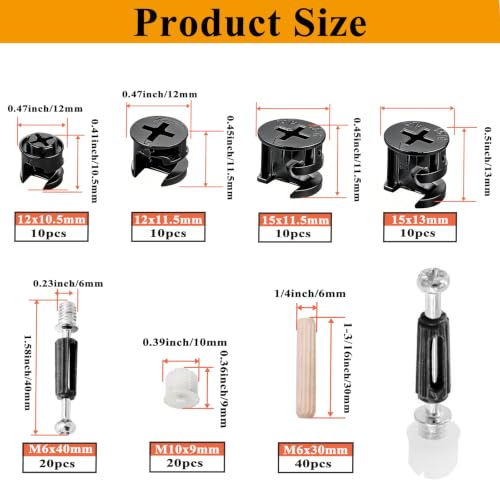 Image of 120PCS Cam Locks for Furniture3-in-1 Eccentric Hardware Wheels,Furniture Fasteners&Connectors with Multi-Size Nuts,Bolts and Wood Dowel Pins,Kit for Furniture Assembly /Repair(Black)