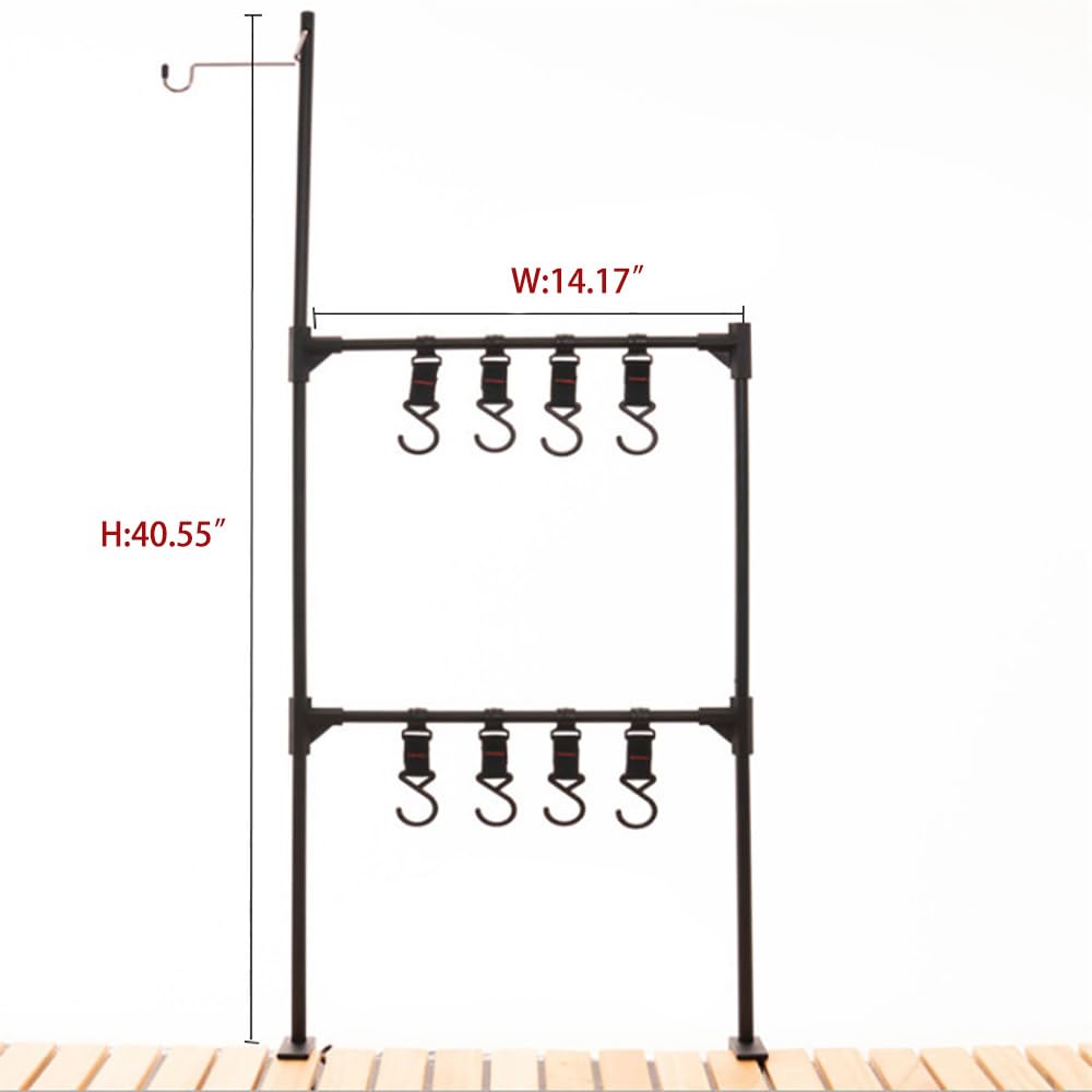 Vilemoon Camping Hang Rack, Grill BBQ Caddy for Outdoor, Desktop Storage Stand Rack Hanging Organizer with Light Hanger for Outdoor BBQ Picnic (Double-layer)