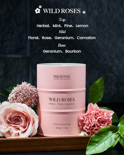 M&Sense Wild Rose Natural Scented Candle, 70 Hours Long Lasting Soy Candles 11.3Oz, Stress Relief Luxury Aromatherapy Candles For Women, Romantic Candle Gifts Valentines Day Gifts thumb #1