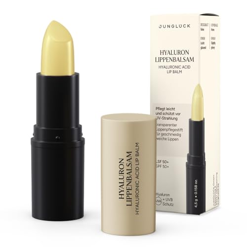 JUNGLÜCK Hyaluron Lippenbalsam LSF 50+ | Lippenpflegestift mit Sonnenschutz für geschmeidig weiche Lippen | Lippenpflege mit dezentem Vanilleduft und mit BIO Aloe Vera für langanhaltende Pflege