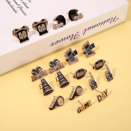 9Pairs Game Day Earrings for Women Football Stud Earrings Red Blue Spirit Accessories Sport Team Jewelry Outfits Football Mom Party Favors Gifts3