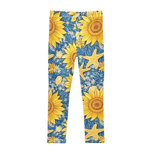 Vintage Yellow Starfish Sunflower Girls Leggings Soft Stretch Workout Yoga Dance Pants for Kids Casual Tights2