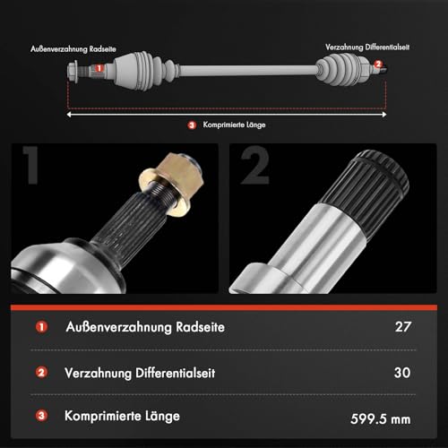 Frankberg Antriebswelle Achswelle Vorne Kompatibel mit 500X 334 2014-2024 Renegade SUV B1 BU BV 2014-2024 Replace# 51959852