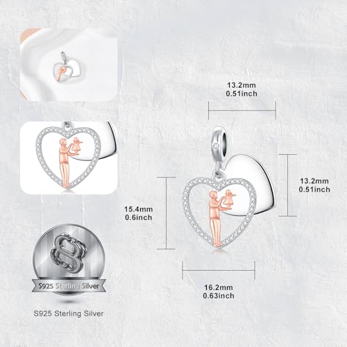 Image of PROESS Father Mother Daughter Charm fit Charms Bracelet Sterling Silver Charms for Bracelets Birthday Valentines Day Gifts for Daughter Mother Lover