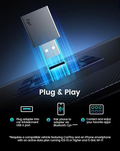 Image of Wireless Carplay Adapter for iPhone - Plug & Play Convert Wired to Wireless CarPlay for Cars from 2016 and iOS 10+, Auto Reconnect Mini USB Type A Black