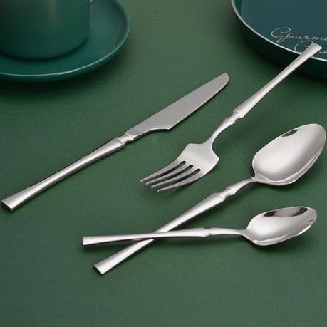 Image of aDai Mirror Finish 20-Piece Korean Vintage Style Flatware Set with Gift Box | Dishwasher Safe Stainless Steel Cutlery for Home, Restaurant & Gifting (Silver)