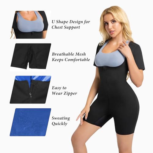 Image of Sauna Suit for Women Ribbed Full Body Sweat Shirts Weight Loss Waist Trainer Slim Shaper Belly Fat Workout Jumpsuit