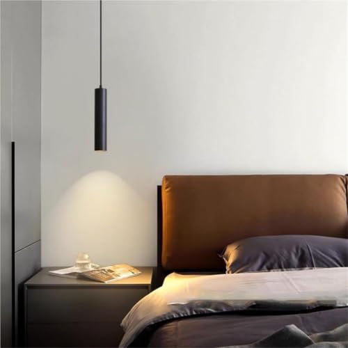 Lámpara colgante moderna negra de cilindro y foco de tubo largo minimalista 2