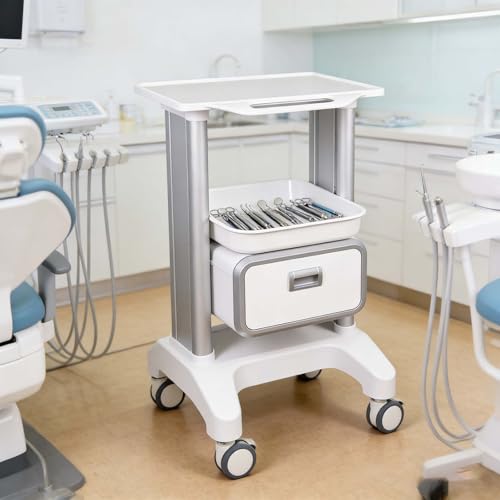 Carrello mobile con cassetto, robusto carrello da laboratorio per ultrasuoni, medico, casa, ufficio e clinica, soluzione versatile per riporre oggetti, design a 2 livelli