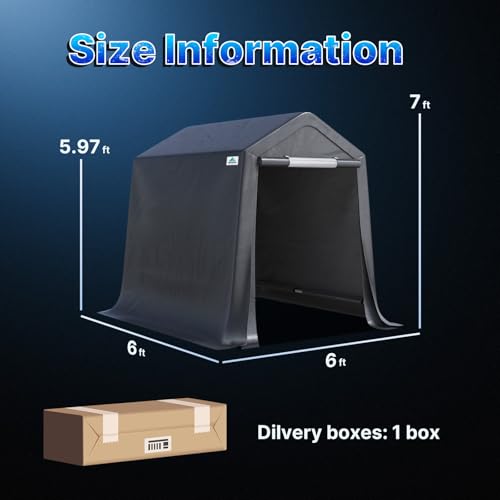 ADVANCE OUTDOOR 6x6 ft Storage Shelter Outdoor Portable Shed with 2 Roll up Zipper Doors & Vents Carport for Motorcycle Waterproof and UV Resistant Portable Garage Kit Tent, Gray