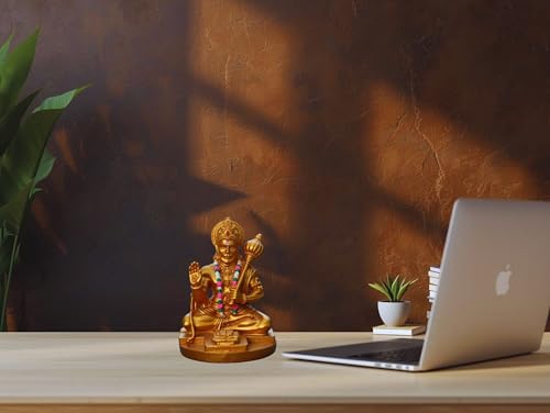 Image of Hanuman Ji Idol for Car Dashboard, Home & Office | Lord bajrangi Murti for Pooja, Mandir | Resin Balaji Statue for Protection, Positivity | Spiritual Gift Item (Gold)
