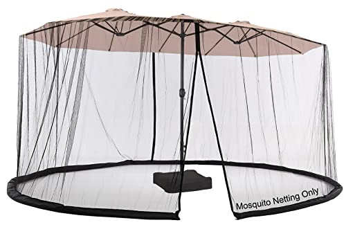 DOOSARG Patio Umbrella Mosquito Netting for 15Ft Double-Sided & 10x10 Square Umbrellas Weighted TPU Water Base Mesh Screen Adjustable Height Double Zipper (Black Net Only)