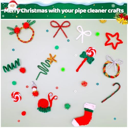Image of IOOLEEM Christmas Pipe Cleaners, 200pcs in 8 Christmas Colors