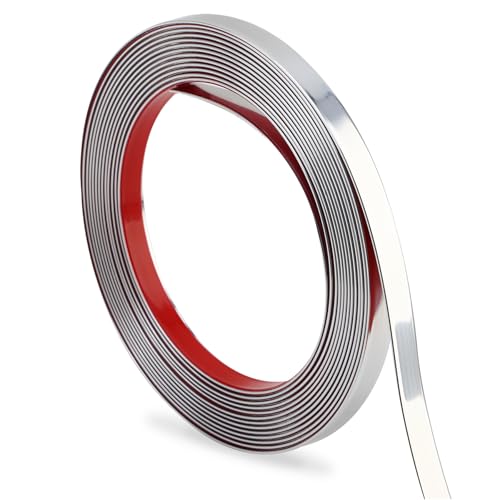 Hungbak Moldura de pared para despegar y pegar, tira flexible de PVC para espejo, armario, borde de azulejos y decoración del hogar (plata brillante, 16.4 pies x 0.3 pulgadas)