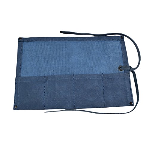 Image of Hide & Drink, Waterproof Waxed Canvas Travel Watch Roll Organizer with 4 Slots, Easy Carry On Watchlover Storage, Handmade Travel Case, Blue Mar