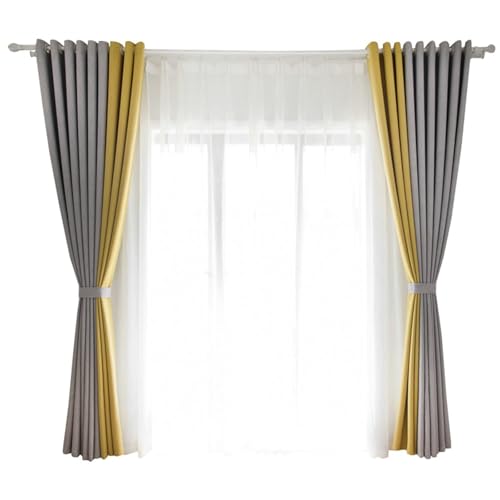 Wycian - Cortina exterior térmica (2 paneles de poliéster, 132 x 229 cm, 132 x 229 cm), color gris y amarillo