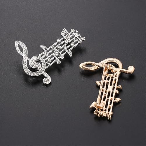 Image of 2PCS Music Note Brooch Pin for Women Dainty Elegant Rhinestone Pearl Note Treble Clef Brooch Musician Party Dance Banquet Clothes Accessorie Jewelry