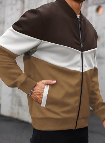Image of HYPESTFIT Mens Lightweight Jacket Casual Bomber Jacket Color Block Varsity Coat