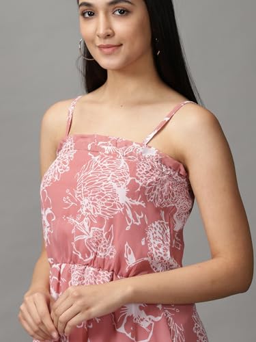 Image of SHOWOFFFF Women Floral Fit and Flare Casual Dress | Shoulder Straps Sleeveless Georgette Dress for Womens | Knee Length Dress for Women's