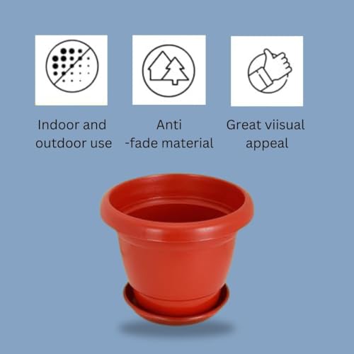 Image of Plant Pots | Plant pot with Bottom Tray | Plant Pots for Home | Pots for plants | Flower pots for Indoor & Outdoor | Plastic Pots with plates| 5 pieces , 18 inches , Red | With mark for Drainage Hole