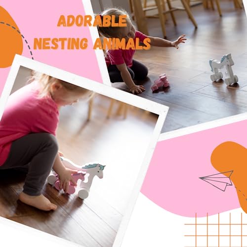 Image of Jack Rabbit Creations Big & Little Unicorn Push Toy 2 in 1 Wooden Roller Animals- Pull STEM Toys for Toddlers Develops Coordination and Fine Motor Skills- Ages 18 Months+