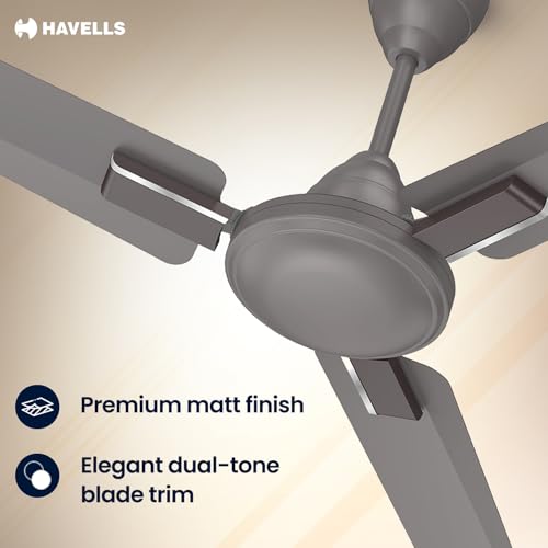 Image of Havells 1200mm Thrill Decor Energy Saving Ceiling Fan| High Speed, High Air Delivery| Strong & Powerful Motor|Air Delivery: 220 m /min| Speed: 370 RPM| 2 Year Warranty |(Pack of 1, Stone Grey)