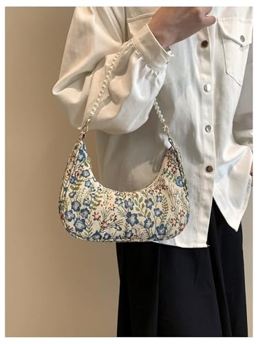 Verdusa Women's Pearl Top Handle Shoulder Handbag Floral Hobo Bag2