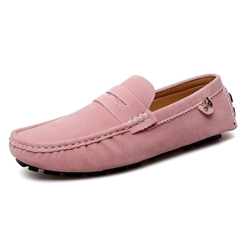 Mocassins for Hommes Bout Rond en Daim Vamp Penny Mocassins de Conduite Talon Plat antidérapant léger décontracté Mariage Slip-ons (Color : Rose, Size : 42...