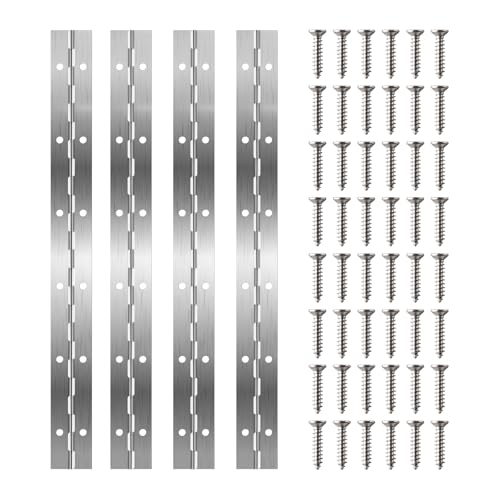 TAGMEIU 4PCS 12In/300mm Stainless Steel Piano Hinges with 48 Screws
