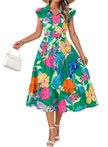 JOCAFIYE Womens Summer Half-Length Dress Belt Design Casual Short-Sleeve V-Neck