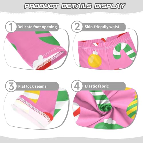 Christmas Candy Balls on Pink Girls Leggings Stretchy Dance Pants for Kids3