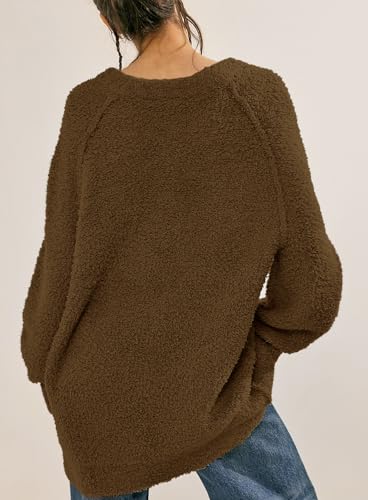 Image of Beaully Women's Oversized Crewneck Sweaters | Oversized style, Tunic sweater, Fuzzy knit, Soft knit, Loose fit, Drop shoulder