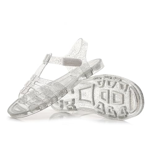Image of Toddler Sandals Jelly Shoes Girls Unisex Boy Flat Retro Slides Clear Kids Water Slippers Slingback Summer Beach Size 8 Adjustable Buckle Glitter Dress Soft