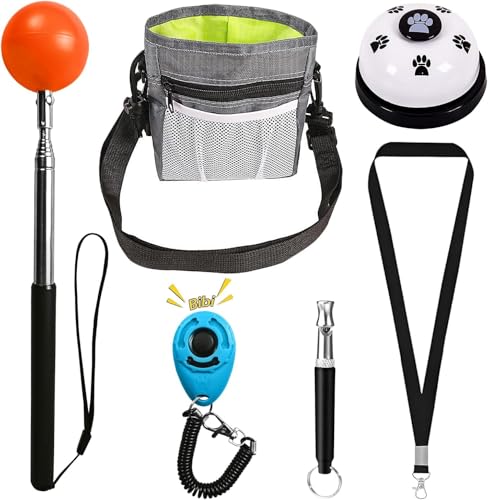 Pet Training Kit -Target Stick,Training Clicker,Whistle,Bell,Treat Pouch- Dog Training Equipment Tools, Agility Training Lure Course For Dogs,Cat Toilet Trainer Kit, Kitten Puppy Behavior Aids Trick