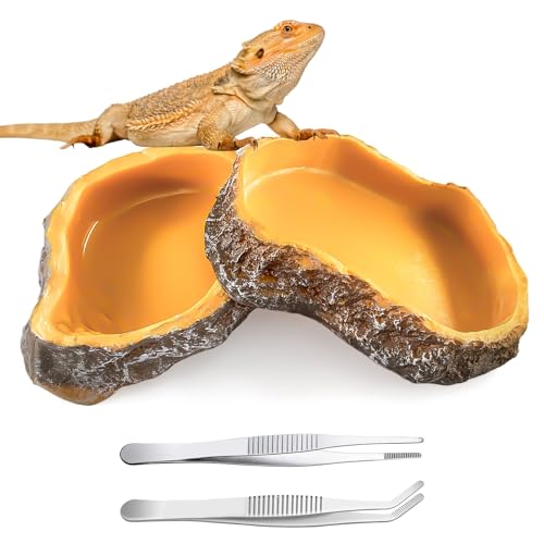 xuefenfei 2PCS Wasserschale Terrarium, Reptile Näpfe mit 2 Pinzetten, Näpfe Terrarium, Schildkröten Zubehör, Reptilien Wasserschale, für Eidechse Chamäleon Schildkröte