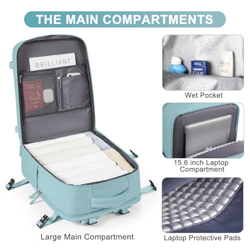 Image of Large Travel Backpack Carry on Flight Approved Mochila De Viaje Carry on Backpack for Airplanes Spirit Airlines Personal Item Bag 18x14x8 Inches Travel Bag Traveling Backpack for Women Men Light Blue