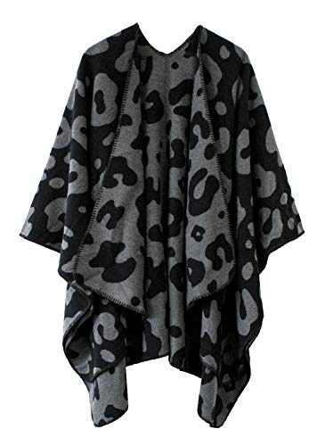 Women's Vintage Pattern Open Front Poncho Cape Shawl (Series 17-Black)