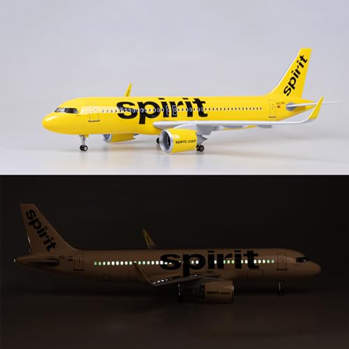 Modelo Avión Spirit A320 con luces LED y ruedas móviles réplica de resina diecast AZIZAT 1:80