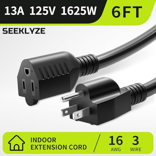 16/3 Black Extension Cord 6 FT Indoor, Short Extension Cord for Laptops, Coffee Makers, Office Home Appliances, 3 Prong Small Resistant Cable Flexible, 13A 125V 1625W ETL Listed - Image 3