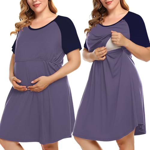 Image of MONNURO Plus Size 3 in 1 Labor/Delivery/Hospital Gown Nursing Maternity Nightgown Dress for Breastfeeding 1-5XL