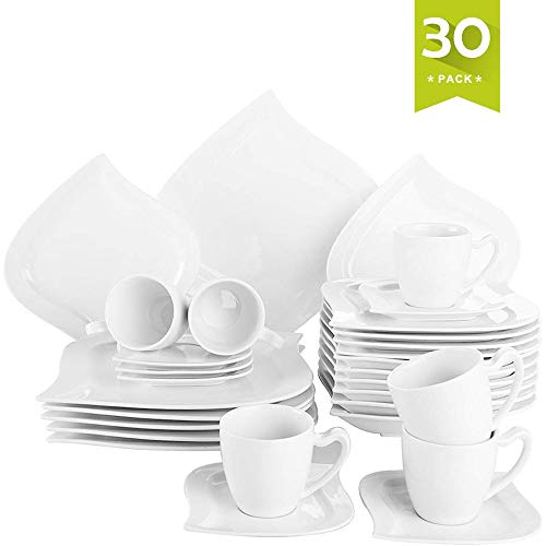 Malacasa 30 Pieces Dinnerware Set Square Dishes White; Includes 6 Dinner Plates 6