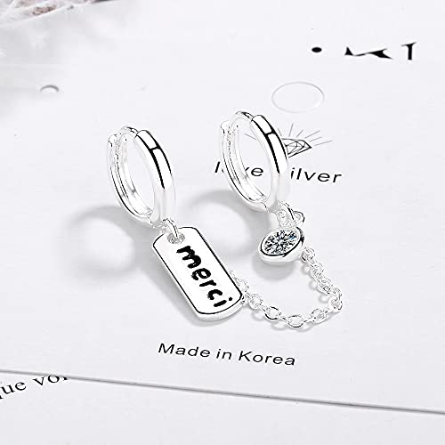 Cerceau d'oreille double trou avec lettre en zircone cubique pour femme