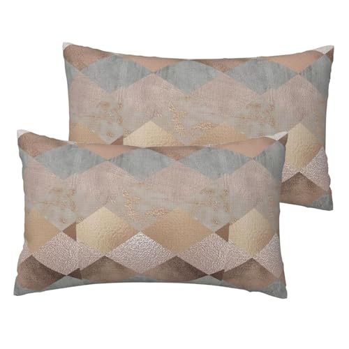 Mármol Argyle de Cobre y Oro Rosa ruborizado,Funda de Almohada Decorativa de poliéster, Suave, 30 x 50 cm