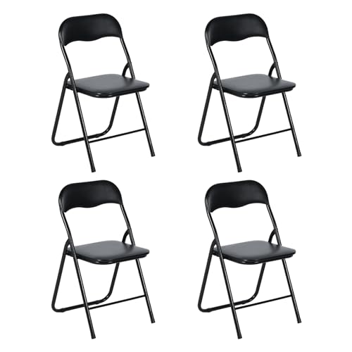 LuxNook Lot de 4 Chaises liantes avec Assise rembourrée en PVC et Coussin en PVC pour Chaises de Cuisine, de Jardin et de Camping, MANGO-PVC-BK-4