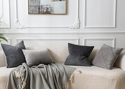 Image of JUSPURBET 12x20 Velvet Lumbar Throw Pillow Covers Set of 2,Dark Gray | Modern Soft Decorative Cushion Covers with Hidden Zipper for Couch Sofa Bed Living Room Bedroom Home Decor